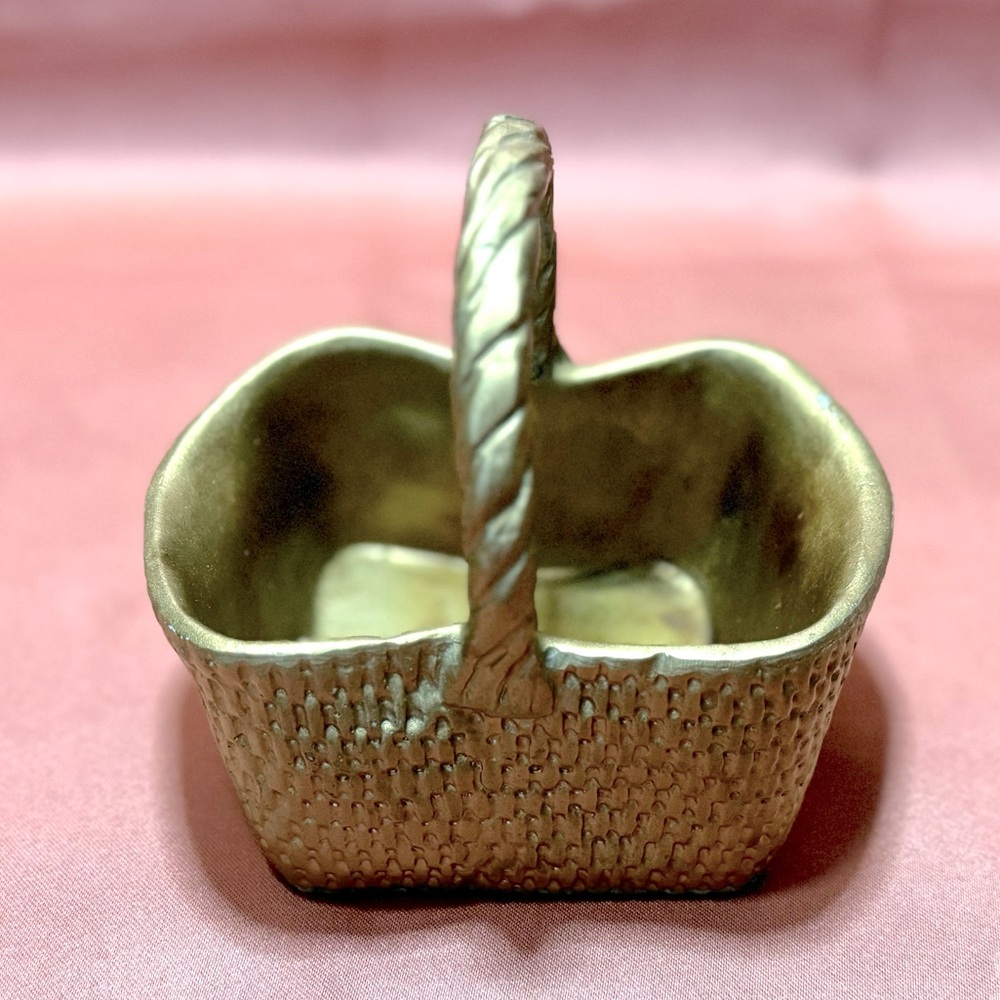 Vintage Gold Handmade Basket With Handle Ceramic Or Pottery